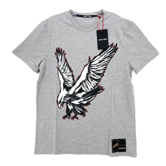 NWT ROBERTO CAVALLI Eagle Graphic Men's T-Shirt Heather Gray LARGE - Picture 1 of 9